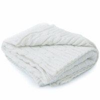 Cheer Collection Knitted Throw Blanket, Soft Cable Accent Throw - Ivory, 50 x 60