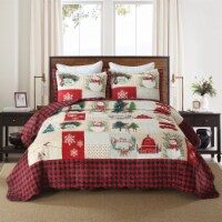 MarCielo 3 Piece Christmas Velvet Quilt Bedspread Set Snowman King Perspective: Main