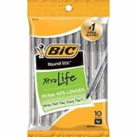 BIC Round Stic Xtra Life Ballpoint Pen, Medium Point (1.0mm), Black, (Pack of 10) Perspective: Main