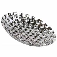 Ceramic Round Concave Tray With Perforated Design, Polished Chrome - Silver, Large