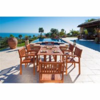 Malibu Eco-Friendly 7-Piece Wood Outdoor Dining Set With Rectangular Curvy Table And Stacking