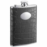 Noir Black Crocodile Leather Hip Flask - 8 oz
