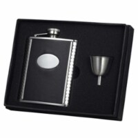 Tux Ribbed Design Leather 6oz Flask Gift Set
