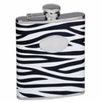 Zebra Black & White Leather Stainless Steel Liquor Flask - 6oz