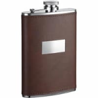 Alcide Brown Leather Stainless Steel Hip Flask - 6 oz