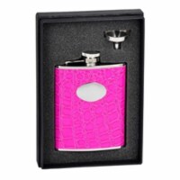 Blush Pink Crocodile Leatherette 6 oz Flask Gift Set