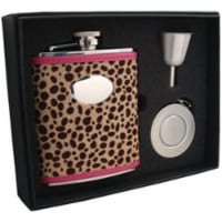 Cheetah 6 oz Pink Leather Stellar Flask Gift Set