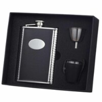 Eclipse Z Black Leather 8 oz Deluxe Flask Gift Set with 3 Shot Cups