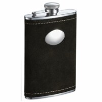 Manzanillo Dark Olive Colored Suede Flask with Oval Plate - 8 oz
