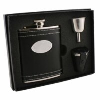 Marlon Black Leather 6 oz Deluxe Flask Gift Set with 3 Shot Cups