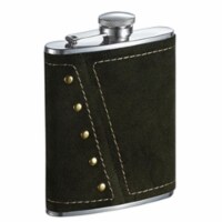 Mission Dark Olive Colored Suede Liquor Flask - 6 oz