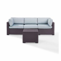 Biscayne 3 Piece Outdoor Wicker Seating Set - One Loveseat, One Corner & Coffee Table, Mist