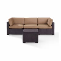 Biscayne 3 Piece Outdoor Wicker Seating Set - One Loveseat, One Corner & Coffee Table, Mocha