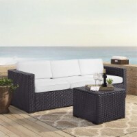 Biscayne 3 Piece Outdoor Wicker Seating Set - One Loveseat, One Corner & Coffee Table, White