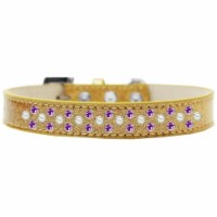 Sprinkles Ice Cream Pearl & Purple Crystals Dog Collar, Gold - Size 20