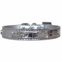 Croc Crystal Bone Dog Collar, Silver - Size 20