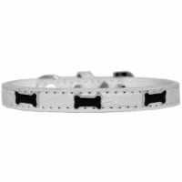 Black Bone Widget Croc Dog Collar, White - Size 16