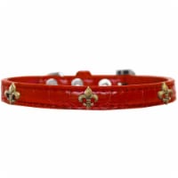 Bronze Fleur De Lis Widget Croc Dog Collar, Red - Size 14