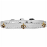 Bronze Fleur De Lis Widget Croc Dog Collar, White - Size 20
