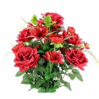 Admired by Nature GPB6428-RED Faux Rose G.Daisy Ranunculus Mixed Flower Bush, Red