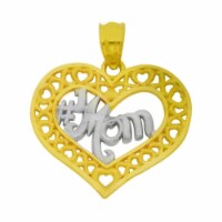 Precious Stars Jewelry 14k Two Tone Gold Open Heart '#1 Mom' Mother's Day Pendant Charm