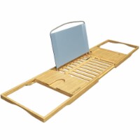 Home-Complete HC-2501 Bamboo Bath Caddy-Natural Wood Bathtub Tray with Extending Sides
