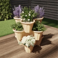Pure Garden 50-LG5007 Stacking Planter Tower - 3-Tier Space Saving Flower Pots, Sand Stone -