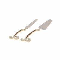 Classic Touch MES502-BR-WH 12 in. Cake Server & Knife Set Enamel Finish - Brown & White