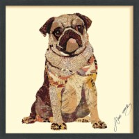Empire Art Direct 'My Puggy' Alex Zeng's dimensional collage,under glass & a black shadow box
