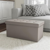 Lavish Home 80-FOTT-11 30 in. Faux Gray Leather Folding Storage Bench Ottoman