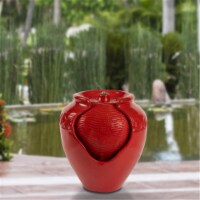 Pure Garden 50-LG1185 Jar Water Fountain - Indoor or Outdoor Ceramic-Look Glazed Pot Resin Wa