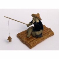 Bonsai Boy of New York e3518 2.75 in. Glazed Fisherman Sitting on Raft Miniature Ceramic Figu