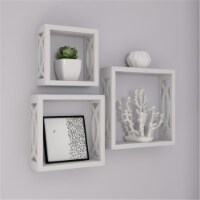 Lavish Home 80-FLT-8 Floating Shelves-Open Cube Wall Shelf Set with Hidden Brackets - White