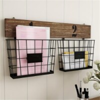 Lavish Home 80-BSKT-8 Hanging Double Wire Basket Organizer - Wall Mount Storage, Matte Black