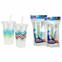 DDI 2269618 24 oz. Clear Plastic Cups with Lids & Straws - Chevron - Nicole Home Collection C