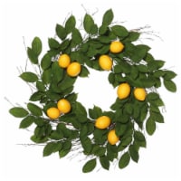 Vickerman FK170702 24 in. Green Salal Leaf with Yellow Lemon Wreath