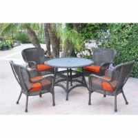 Jeco W00215-D-G-FS016 5 Piece Windsor Espresso Wicker Dining Set with Orange Cushion