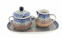 Blue Rose Polish Pottery Athena Small Cream & Sugar Set with Tray