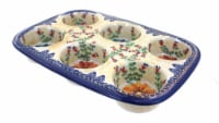 Blue Rose Polish Pottery Autumn Burst Muffin Pan