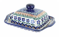 Blue Rose Polish Pottery Aztec Flower Butter Dish