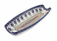 Blue Rose Polish Pottery Aztec Flower Corn on the Cob Dish