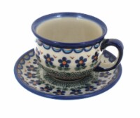 Blue Rose Polish Pottery Aztec Flower Cup & Saucer