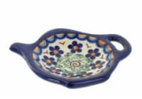 Blue Rose Polish Pottery Aztec Flower Tea Bag Holder