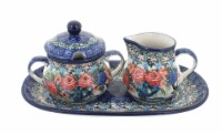 Blue Rose Polish Pottery Blush Bouquet Small Cream & Sugar Set with Tray