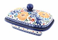 Blue Rose Polish Pottery Butterfly Butter Tub