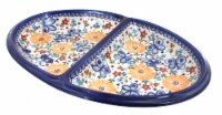 Blue Rose Polish Pottery Butterfly Large Divided Dish