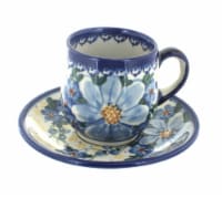 Blue Rose Polish Pottery Daisy Surprise Espresso Cup & Saucer