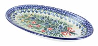 Blue Rose Polish Pottery Day Lily Bouquet Oval Platter