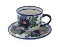 Blue Rose Polish Pottery Forget Me Not Cup & Saucer