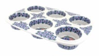 Blue Rose Polish Pottery Garden Butterfly Muffin Pan
